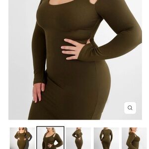 Green Ribbed Long Sleeve Bodycon Dress